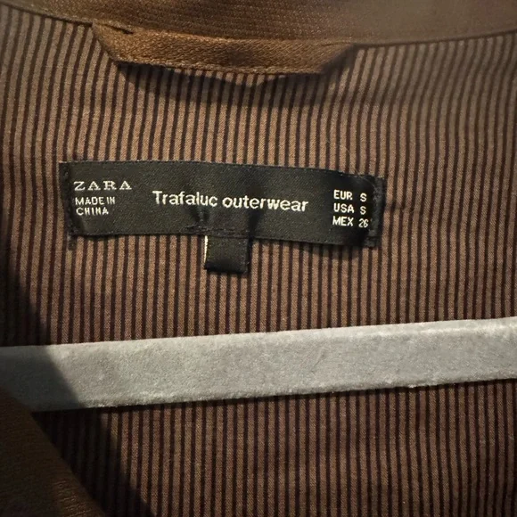 Zara Army Green Long Snap-Down Patchwork Jacket - Size S - Picture 7 of 9